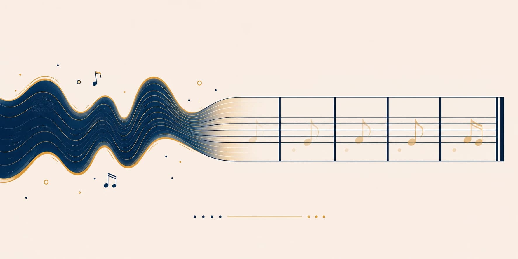 Illustration showing continuous sound transforming into organized musical bars separated by bar lines