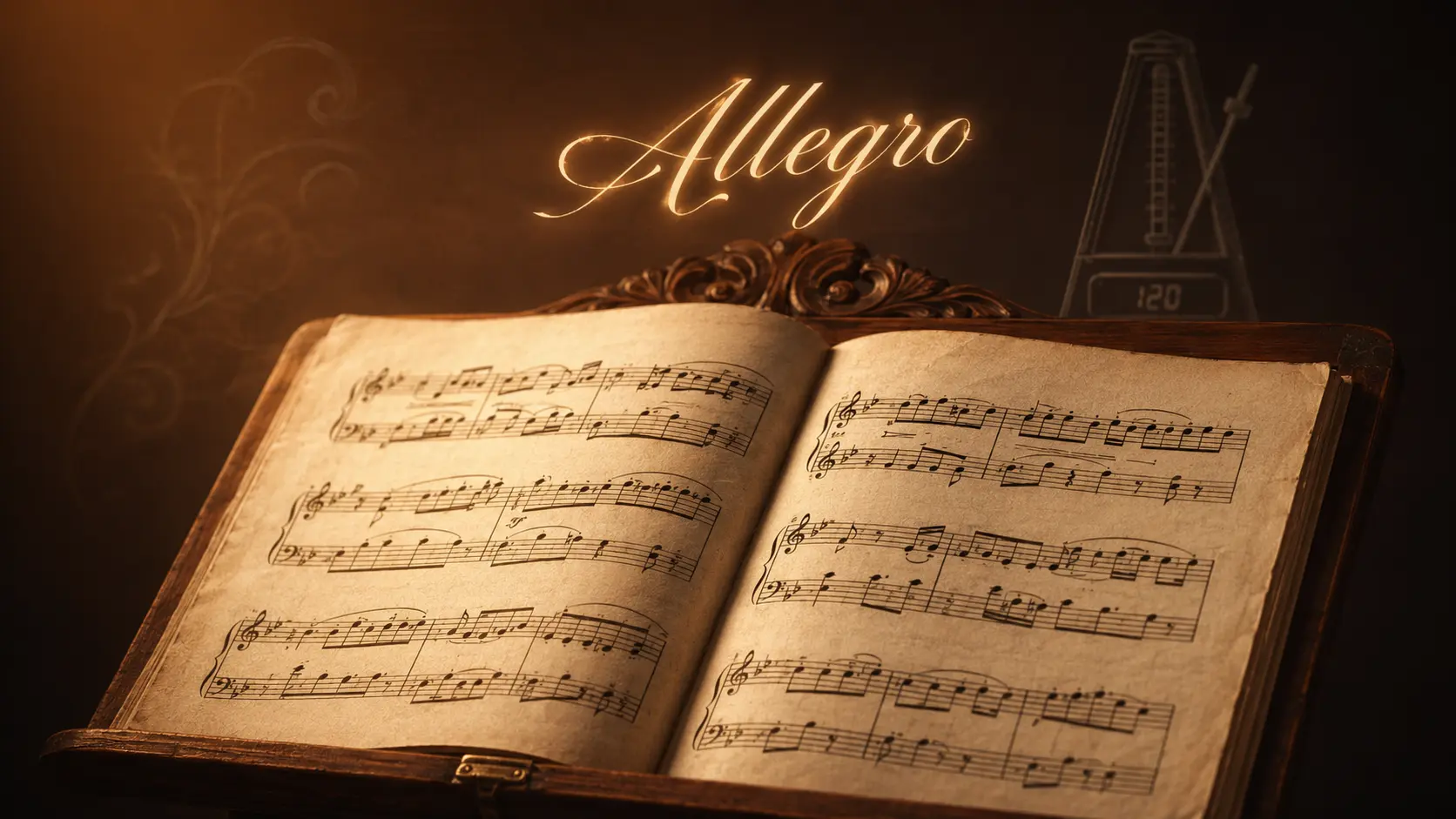 Sheet music score with the word Allegro written above the notation, symbolizing tempo markings over numeric BPM